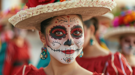 woman with colorful day of the dead makeupの素材