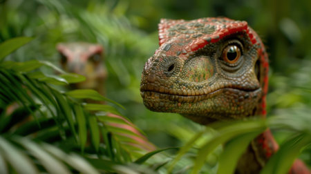 close-up of a colorful chameleon in the jungleの素材