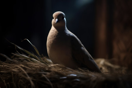 Lone dove perched in the shadowsの素材