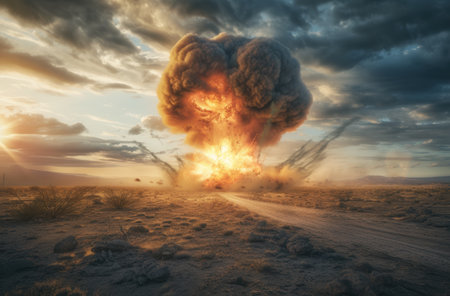 Dramatic explosion in desert landscapeの素材