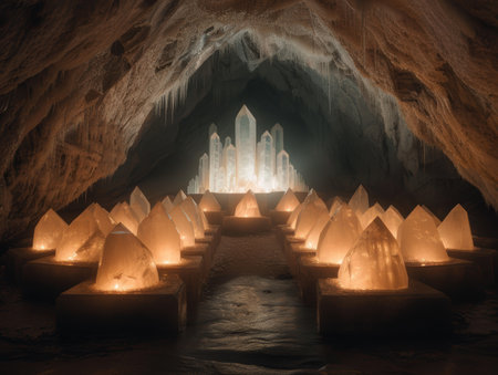 Enchanting crystal cave with glowing formationsの素材