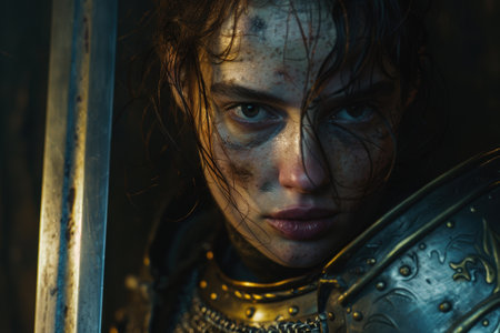 Mysterious woman with intense gazeの素材