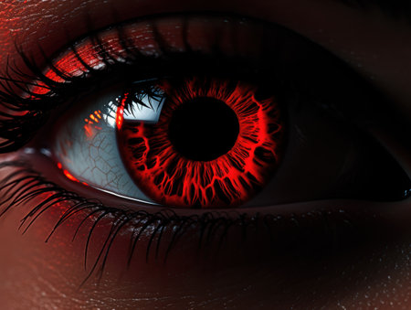 Intense red eye close-upの素材