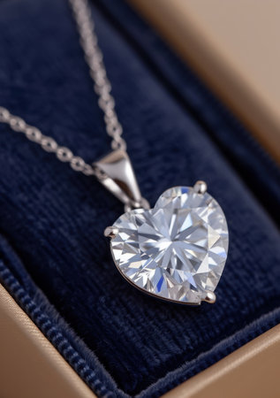 Sparkling diamond heart pendant on dark blue velvetの素材