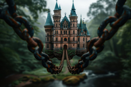 Enchanting castle in a mystical forest landscapeの素材