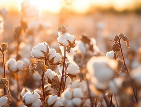 Cotton field at sunsetの素材