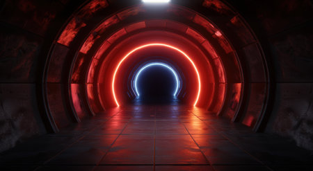 Futuristic tunnel with glowing neon lightsの素材