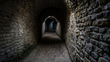 Mysterious underground tunnel with brick wallsの素材