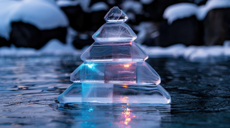 Glowing ice sculpture in winter landscapeの素材