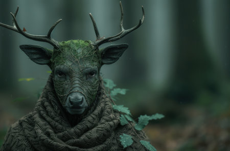 Mysterious forest creature with antlersの素材