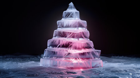 Illuminated ice sculpture in winter landscapeの素材