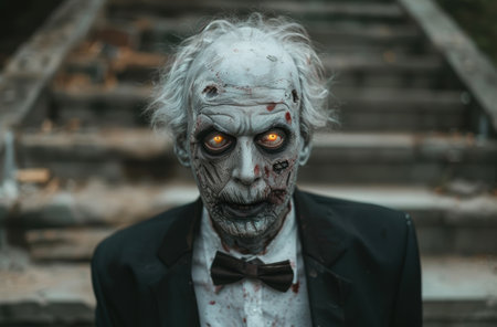 Creepy zombie businessman with glowing eyesの素材