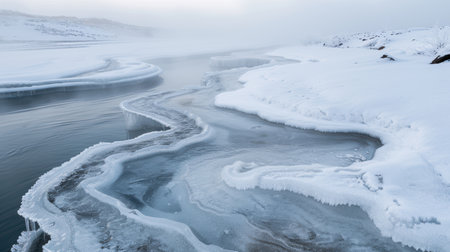 Frozen lake and snowy landscapeの素材
