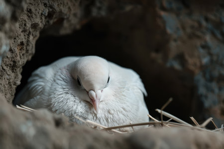 Sleeping white dove in nestの素材