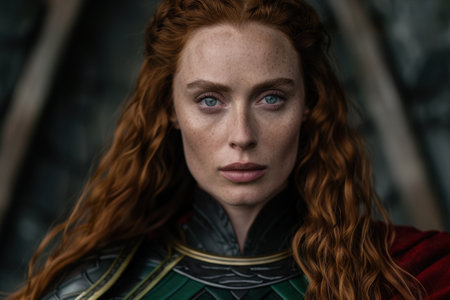 Intense gaze of a powerful female warriorの素材