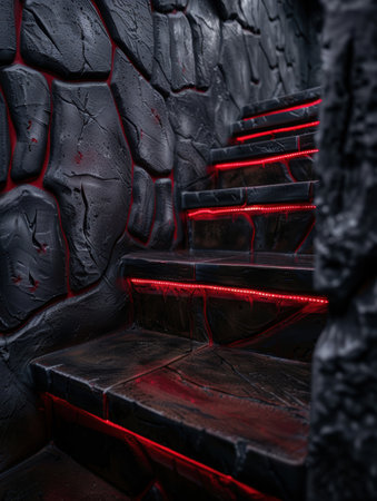 Futuristic sci-fi architecture with glowing red lightsの素材