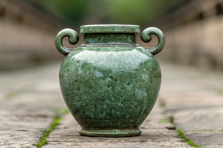Antique ceramic vase with weathered green patinaの素材