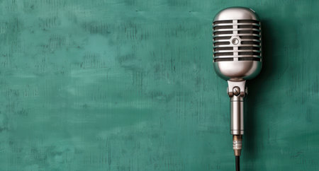 retro microphone on green backgroundの素材