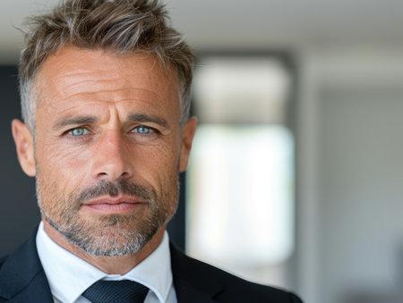 Serious businessman with gray hair and beardの素材