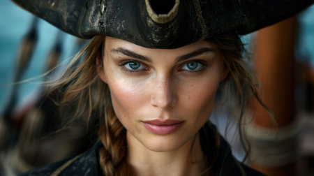 Captivating portrait of a woman in a pirate hatの素材