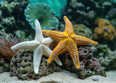 Colorful starfish in a tropical underwater sceneの素材