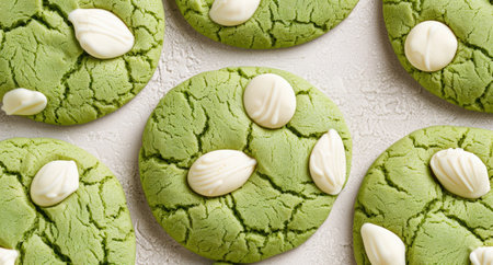 Delicious matcha green tea cookies with white chocolate chipsの素材