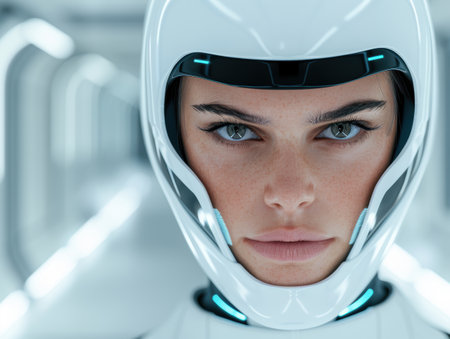 Futuristic astronaut with intense gazeの素材