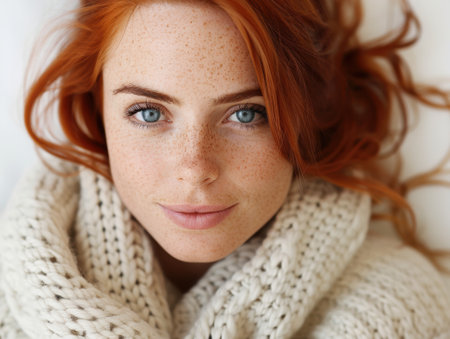 Captivating redhead with striking blue eyesの素材