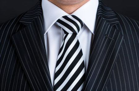Formal business attire with striped tieの素材