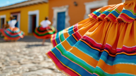 Vibrant traditional clothing in a colorful mexican townの素材