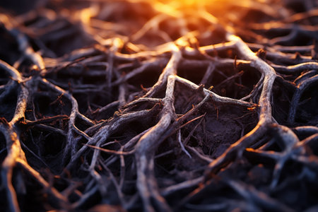 Charred wood and ash from a campfireの素材