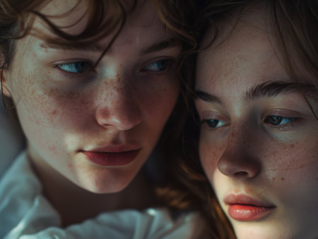 Intimate portrait of two young womenの素材