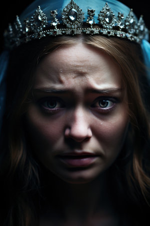 Dramatic portrait of a young woman wearing a sparkling tiaraの素材
