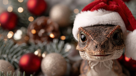 christmas lizard in santa hatの素材