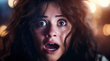 Surprised young woman with wide open eyesの素材