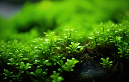 lush green moss and foliage in a natural settingの素材