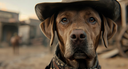 Loyal dog wearing bandana in the desertの素材