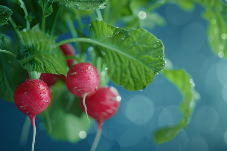 Fresh organic radishes growing in gardenの素材