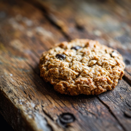 Homemade oatmeal cookie on rustic wooden tableの素材
