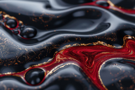 Vibrant abstract art background with flowing shapes and golden accentsの素材