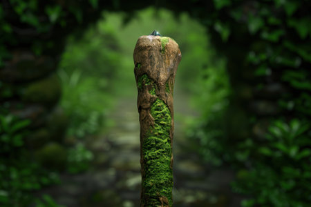 Mossy rock formation in lush forestの素材