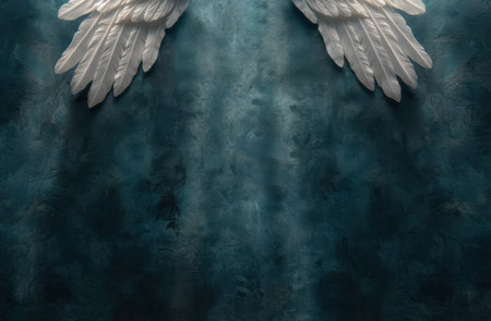 Angelic wings against a dark backgroundの素材
