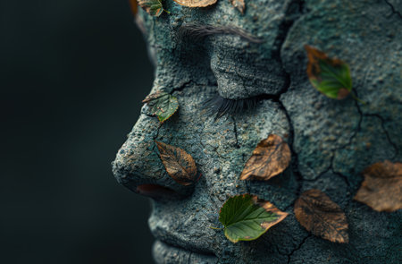 Weathered tree bark with fallen leavesの素材