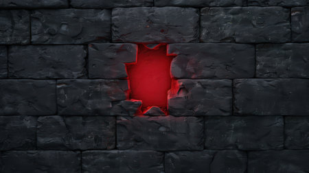 Glowing red cross in dark stone wallの素材