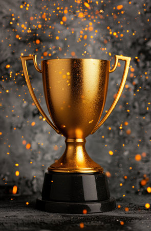 golden trophy with sparkling backgroundの素材