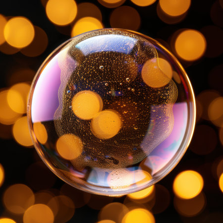 Sparkling glass sphere with colorful bokeh lightsの素材