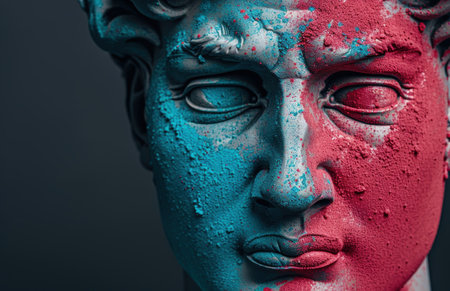 Vibrant abstract face with textured paintの素材