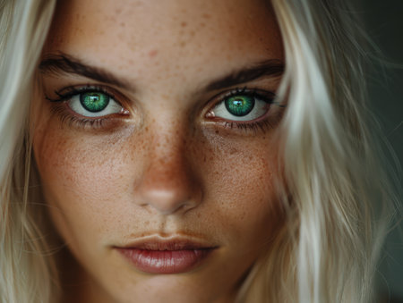 Captivating green eyes with frecklesの素材