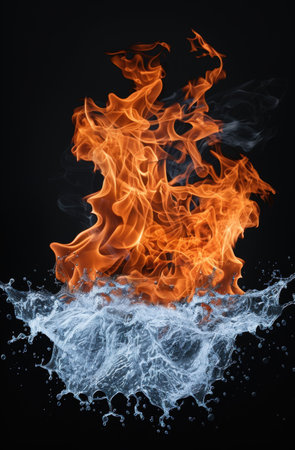 Fiery flames and splashing waterの素材