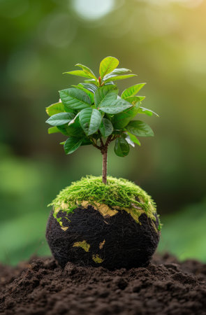 small plant growing in moss covered soilの素材